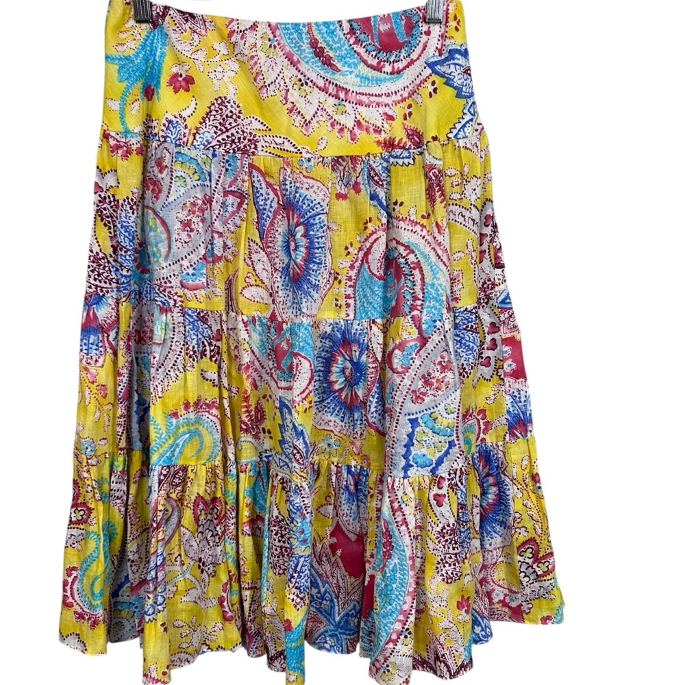 Lauren Ralph Lauren Yellow Multi Paisley Tiered Skirt